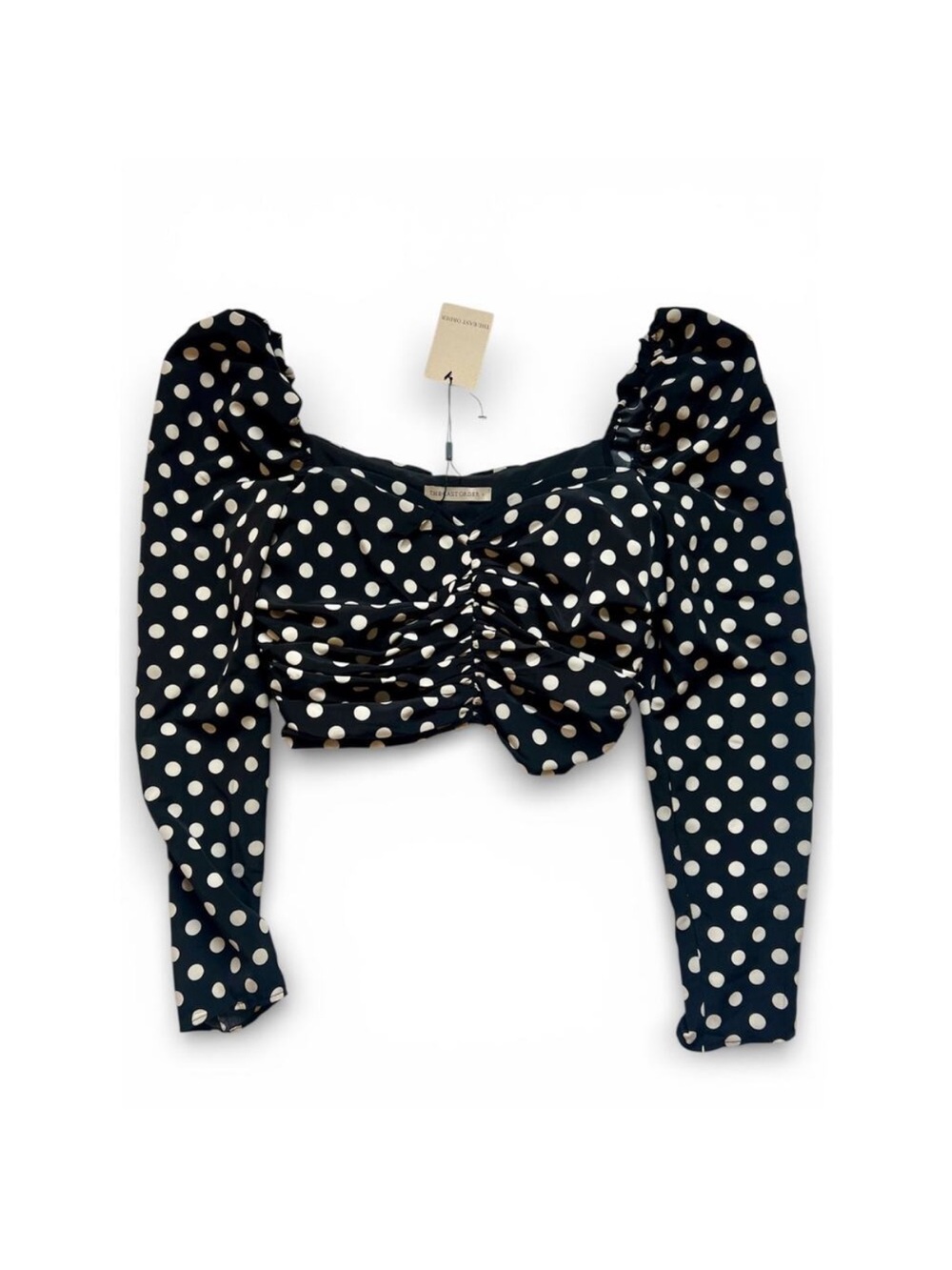 The East Order Merci Polka Dot Ruched Crop Top NWT Size L Black White $139
